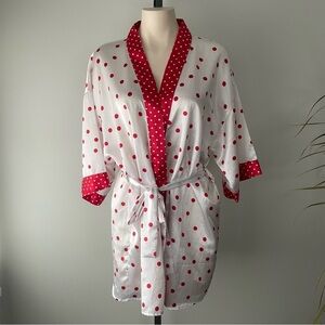 Vintage Body Tease Polka Dot Satin Robe Short Lightweight Sleepwear Red White